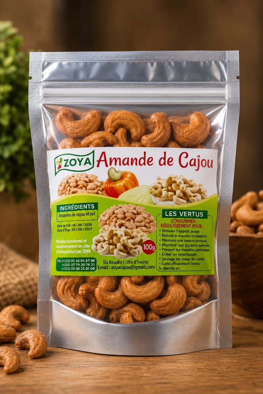 Amandes de cajou grillées Salées 100g (à partir de 50 Kg)